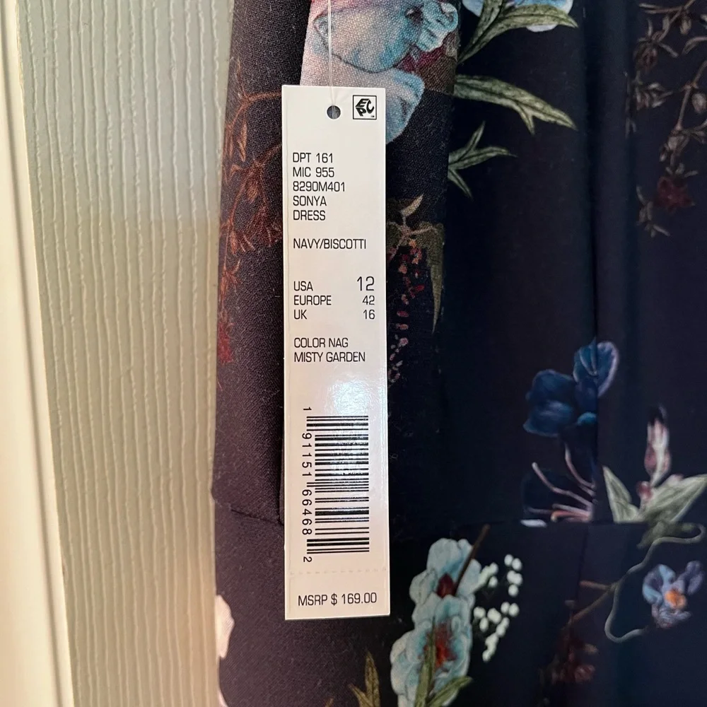 NEW with tags - ANTONIO MELANI Navy Floral Midi Dress - Picture 2 of 10
